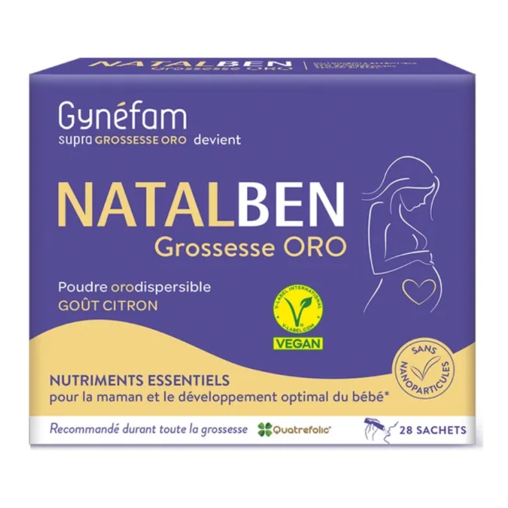 Gynéfam natalben grossesse oro poudre orodispersible goût citron Effik - boite de 28 sachets