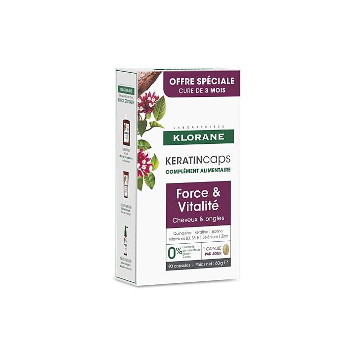 KERATINcaps force et vitalité Klorane - boîte de 90 capsules (offre spéciale 3 mois)