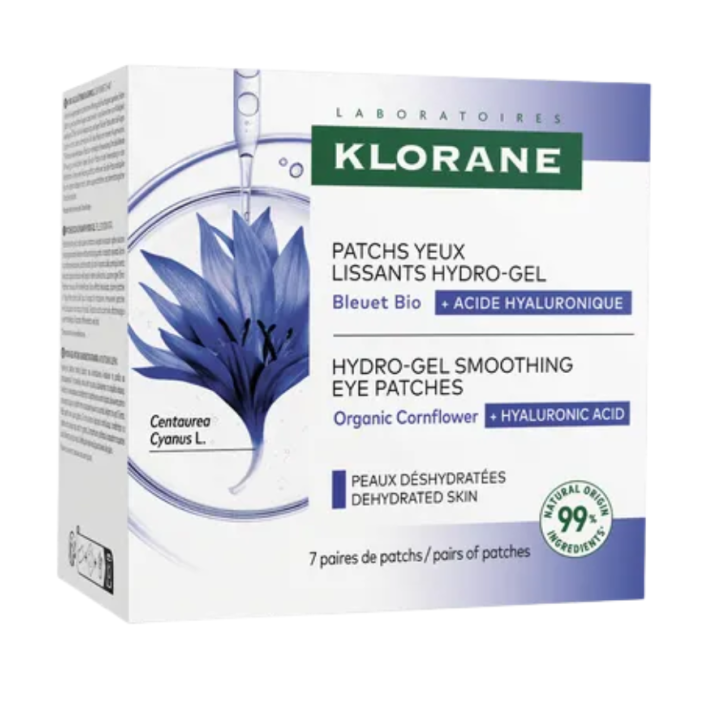 Patchs yeux lissants hydro-gel bleuet bio Klorane - boîte de 7 paires de patchs