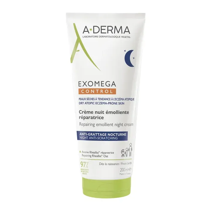 Exomega Control crème nuit émolliente réparatrice A-Derma - tube de 200ml