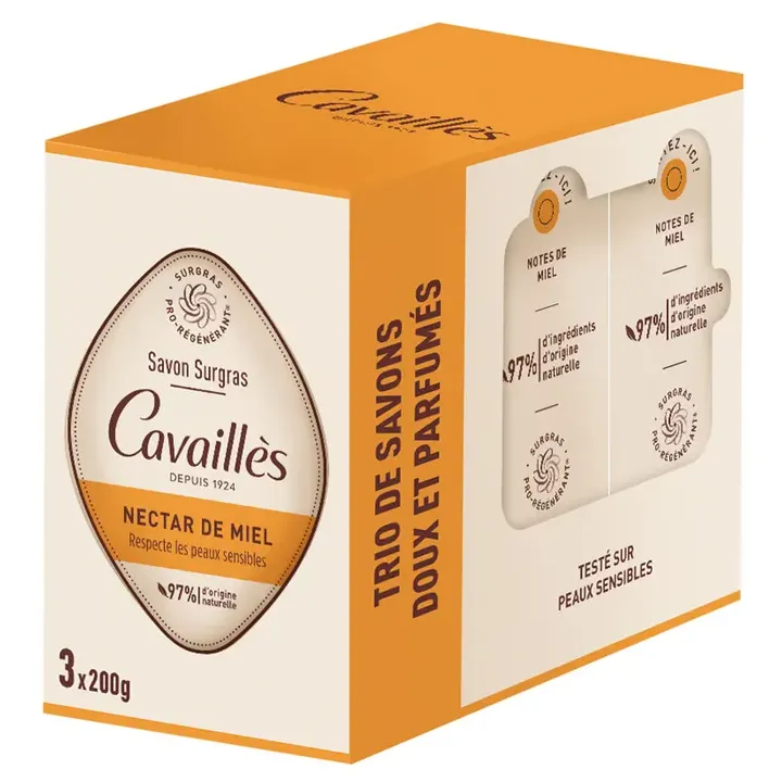 Savon surgras nectar de miel Rogé Cavaillès - lot de 3 pain de 200g