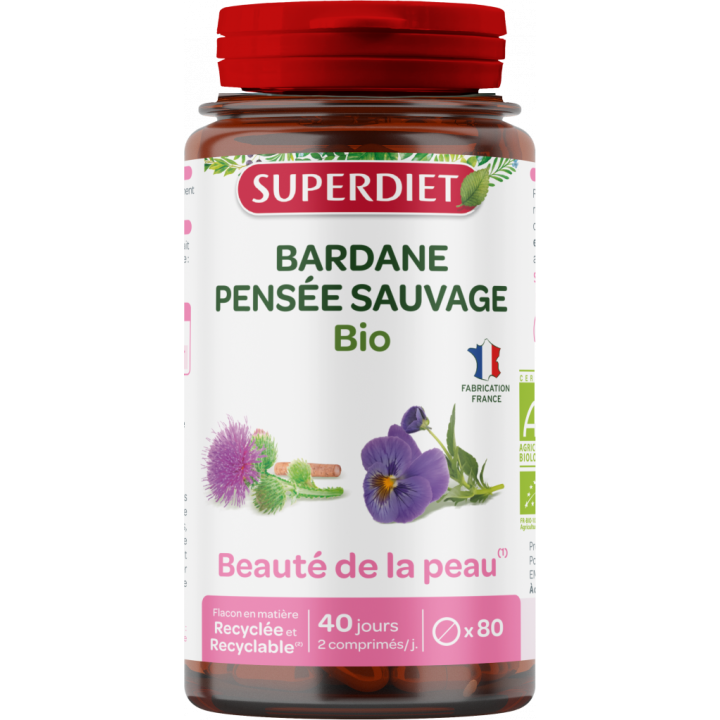 Bardane pensée sauvage beauté de la peau BIO Superdiet - pot de 80 comprimés