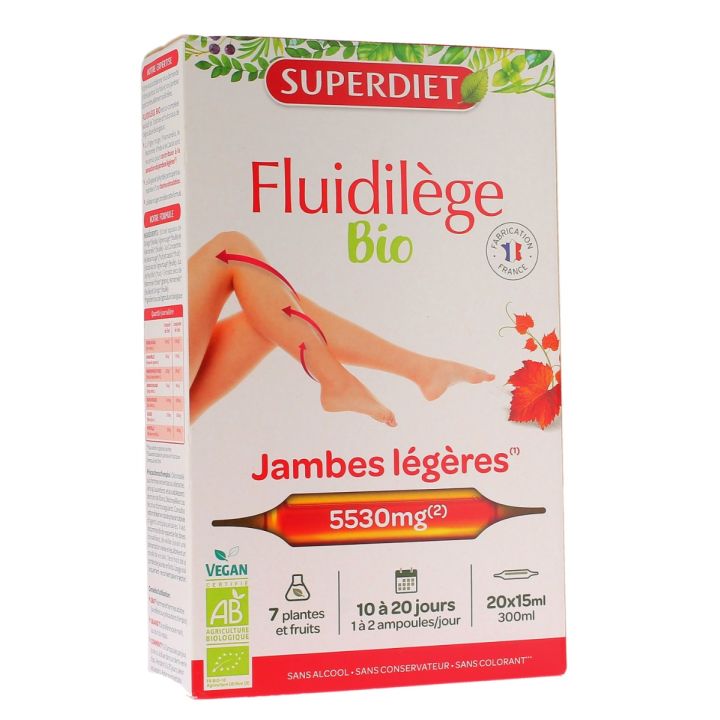 Fluidilège bio jambes légères Super Diet - boite de 20 ampoules