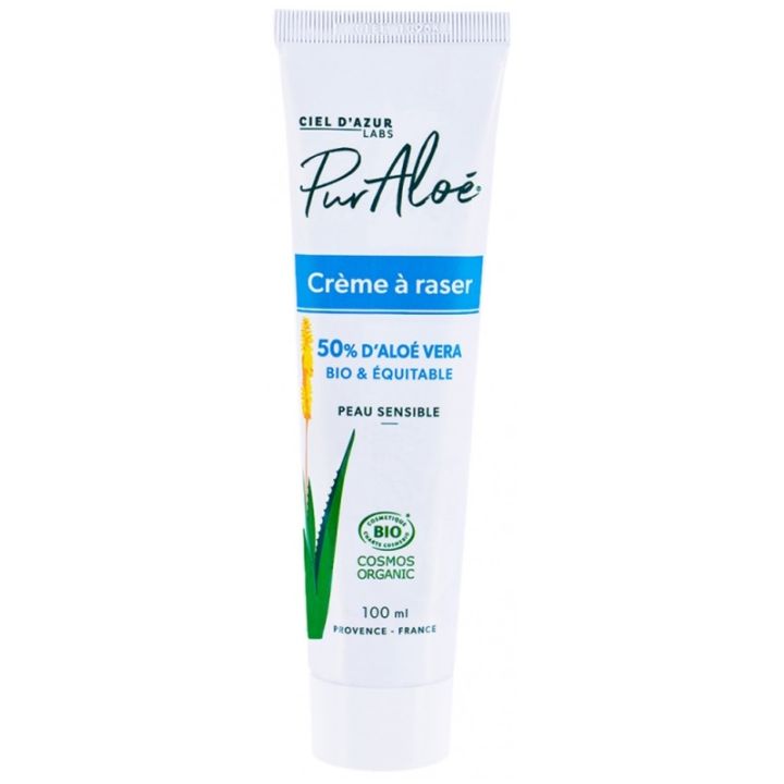 PurAloé Vera crème à raser bio Ciel D'Azur - tube de 100ml