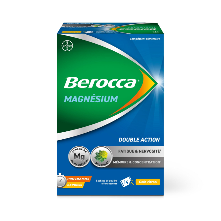 Berocca® Magnésium Fatigue/nervosité Mémoire/Concentration - boîte de 14 sachets