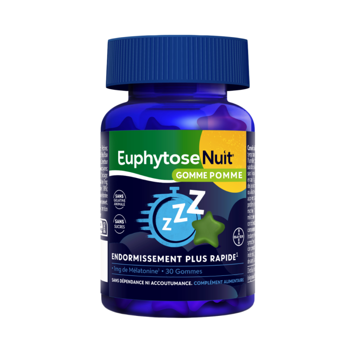 EuphytoseNuit® Gommes Pomme 1mg de Mélatonine pour un endormissement rapide - pot de 30 gommes