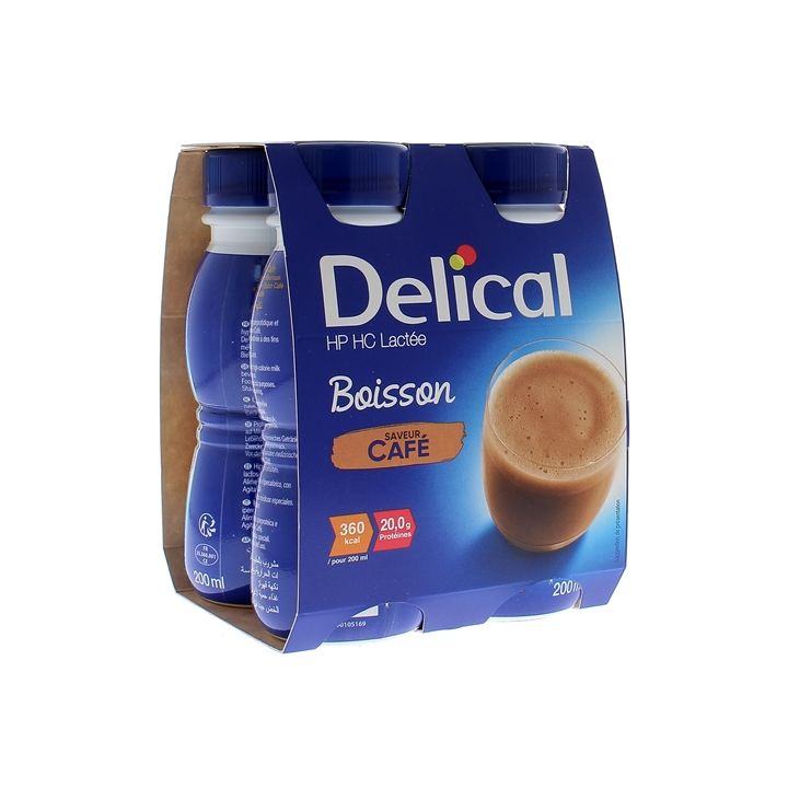 Delical Boisson HP/HC lactée saveur café - 4 bouteilles de 200 ml
