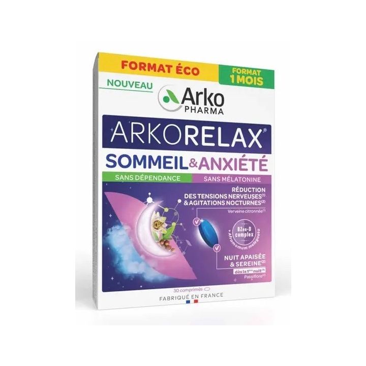 Arkorelax sommeil & anxiété Arkopharma - boîte de 30 comprimés