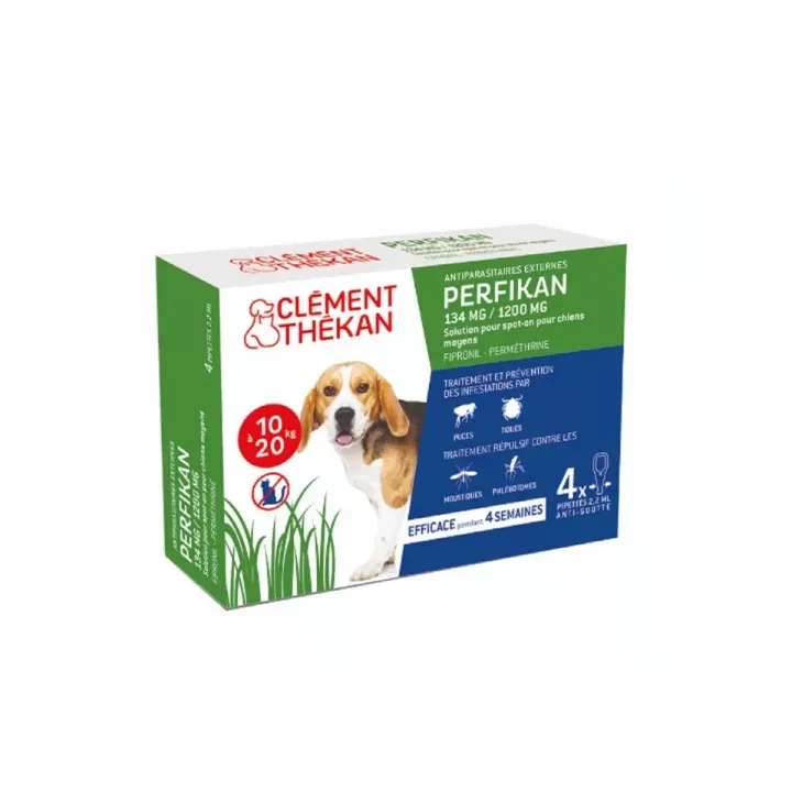 Perfikan 134 mg/1200 mg pour chiens de 10 à 20kg Clément-Thékan - 4 pipettes de 2,2ml