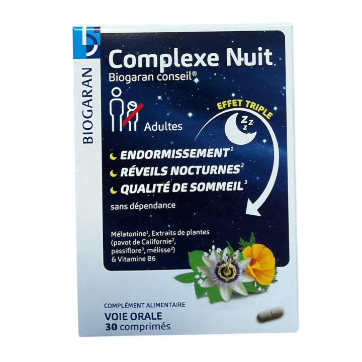 Complexe Nuit effet triple Biogaran - boite de 30 comprimés