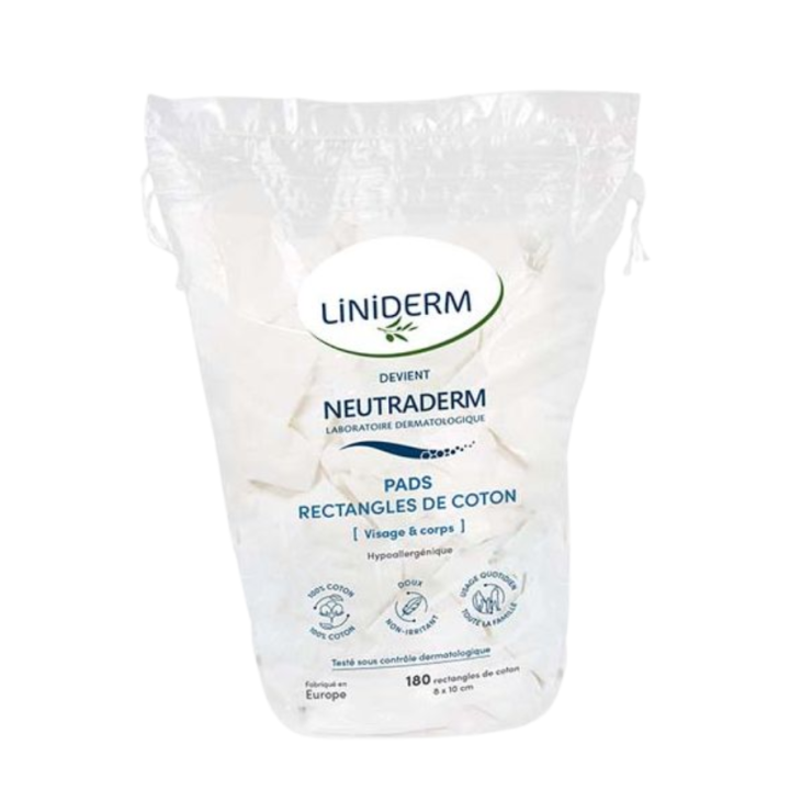 Pads rectangles de coton visage et corps Neutraderm - sachet de 180 rectangles 8 x 10cm