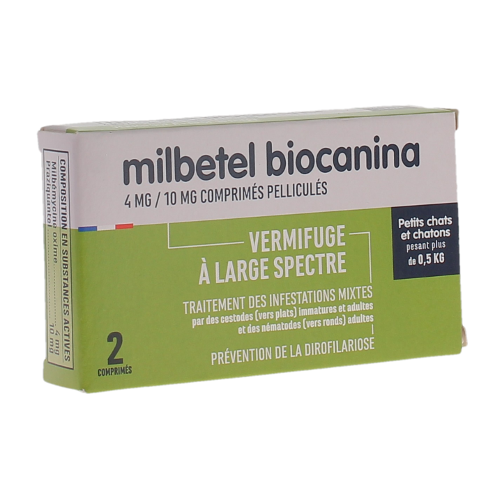 Milbetel vermifuge petis chats et chatons 4mg/10mg Biocanina - boite de 2 comprimés