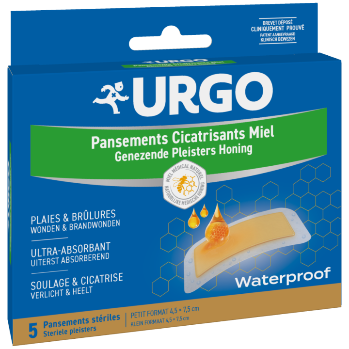 Pansements cicatrisants miel waterproof Urgo - boîte de 5 pansements stériles