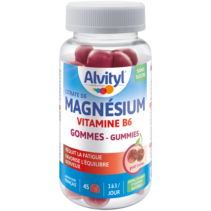 Magnésium vitamine B6 goût cerise Alvityl - pot de 45 gommes