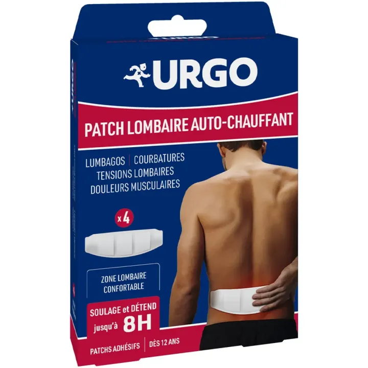 Patch lombaire auto-chauffant 8h Urgo - boite de 4 patchs 