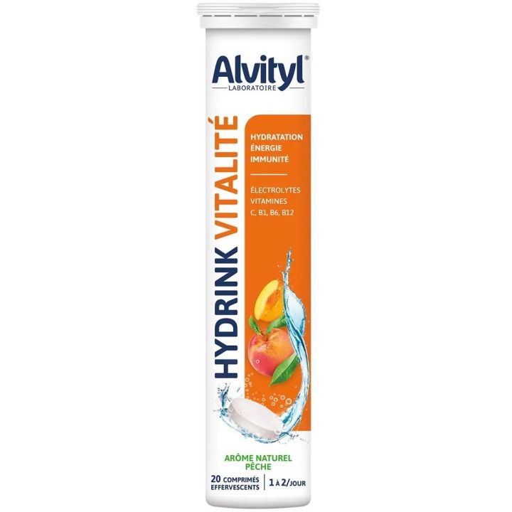 Hydrink vitalité arôme pêche Alvityl - tube de 20 comprimés effervescents