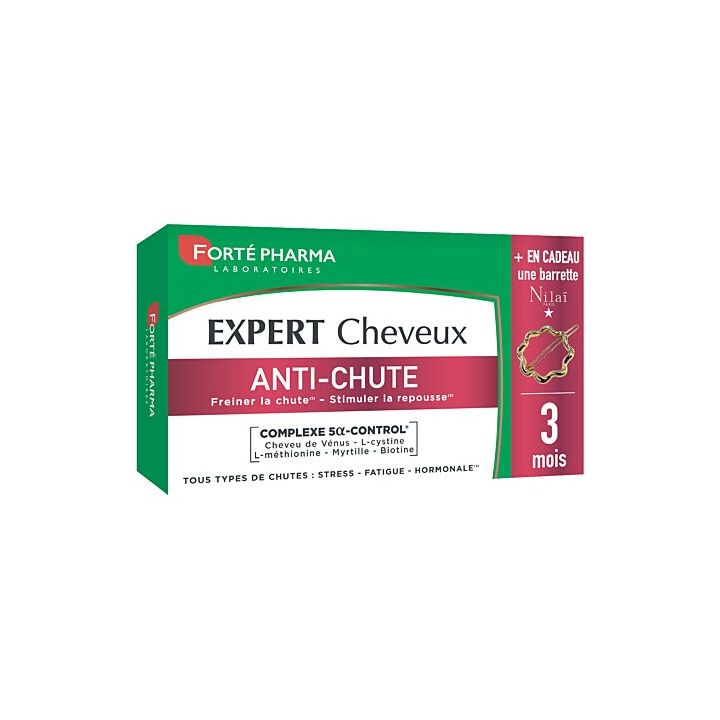 Expert cheveux anti-chute Forté pharma - boîte de 90 comprimés + une barrette offerte