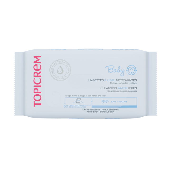Baby lingettes à l'eau nettoyantes Topicrem - paquet de 60 lingettes