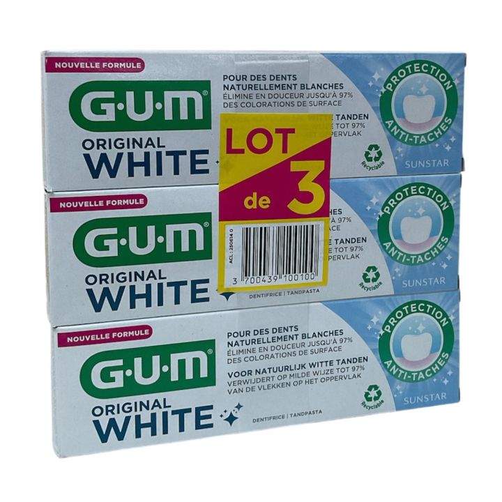 Original White Dentifrice Gum - lot de 3 tubes de 75ml