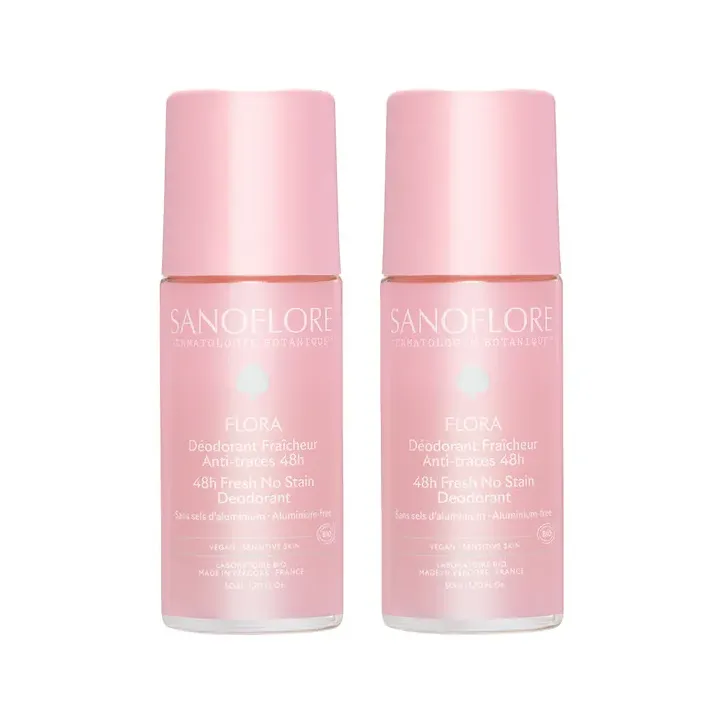 Flora déodorant efficacité 48h bio Sanoflore - lot de 2 roll-on de 50 ml