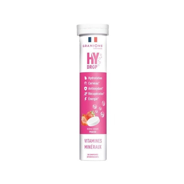 Hydrop solution d'hydratation arôme fraise Granions - tube de 20 comprimés effervescents