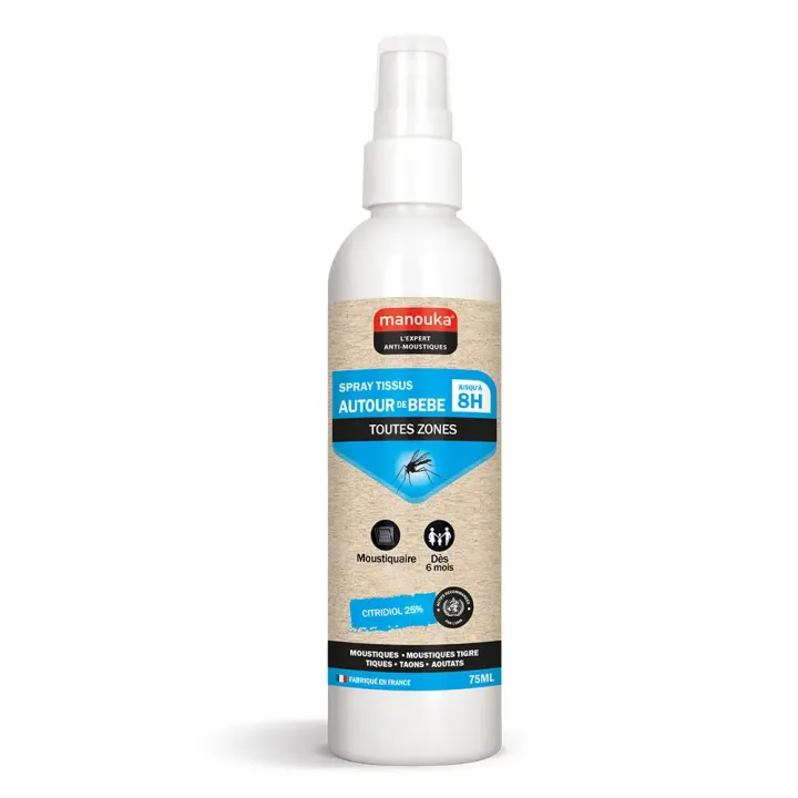 Spray tissus anti-moustique moustiquaire autour de bébé Manouka - spray de 75ml