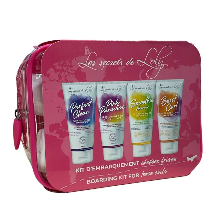 Trousse de voyage cheveux frisés Les Secrets de Loly - trousse de 4 produits