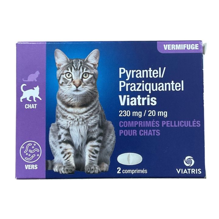Pyrantel Praziquantel Vermifuge chat Viatris - boite de 2 comprimés