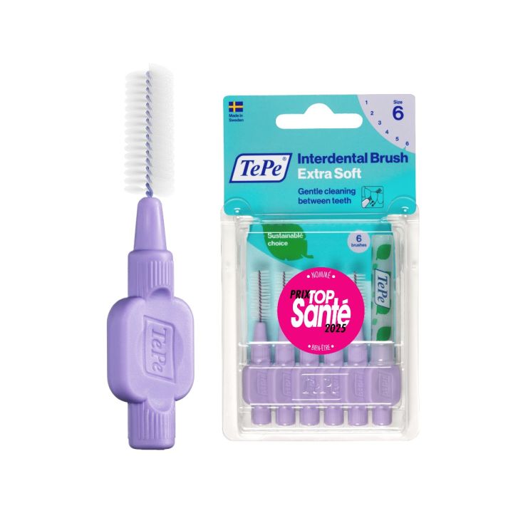 Brossettes interdentaires extra souples violet pastel taille 6 (1,1mm) TePe - 6 unités