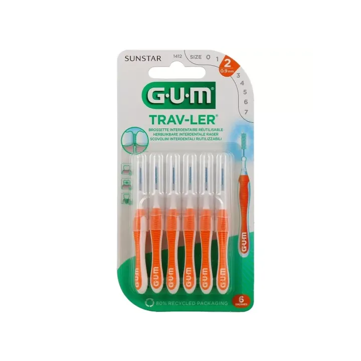 Brossette interdentaire antibactérienne Trav-ler 0.9 mm Gum - 6 brossettes
