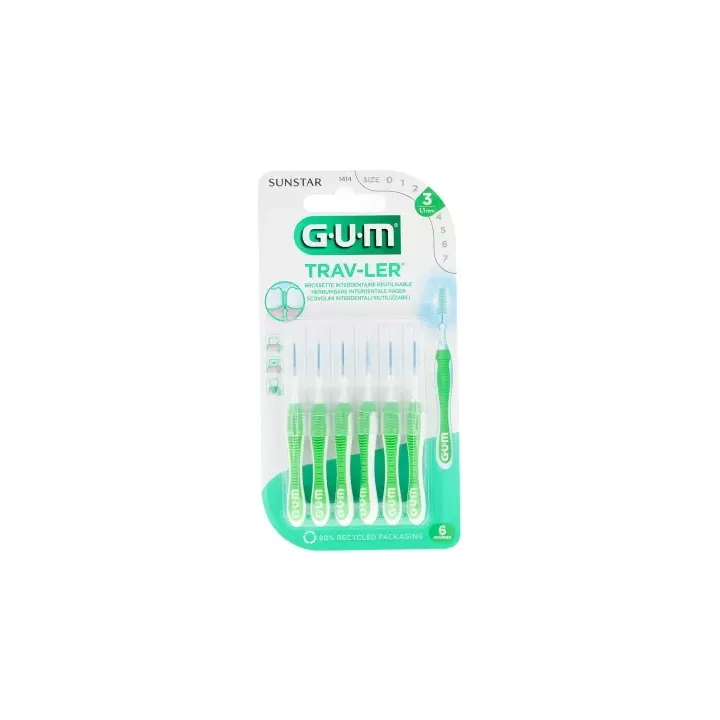 Brossette interdentaire antibactérienne Trav-ler 1.1 mm Gum - 6 brossettes