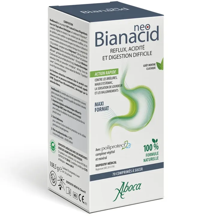 NeoBianacid acidité et reflux goût citron Aboca - boite de 70 comprimés à sucer