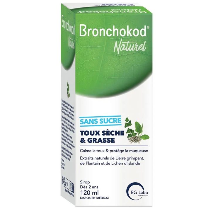 Bronchokod Naturel Sirop toux sèche et grasse sans sucre EG Labo - flacon de 120ml