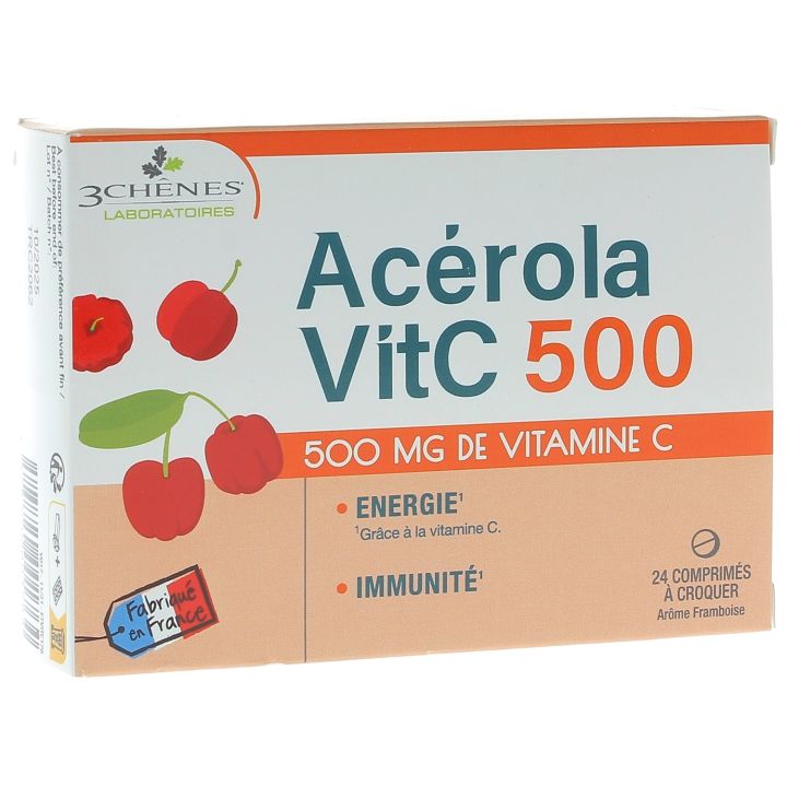 Acérola VitC 500 mg Les 3 Chênes - boîte de 24 comprimés à croquer
