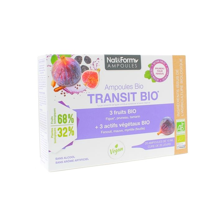 Ampoules transit aux 3 fruits bio Nat&Form - boîte de 20 ampoule de 10 ml