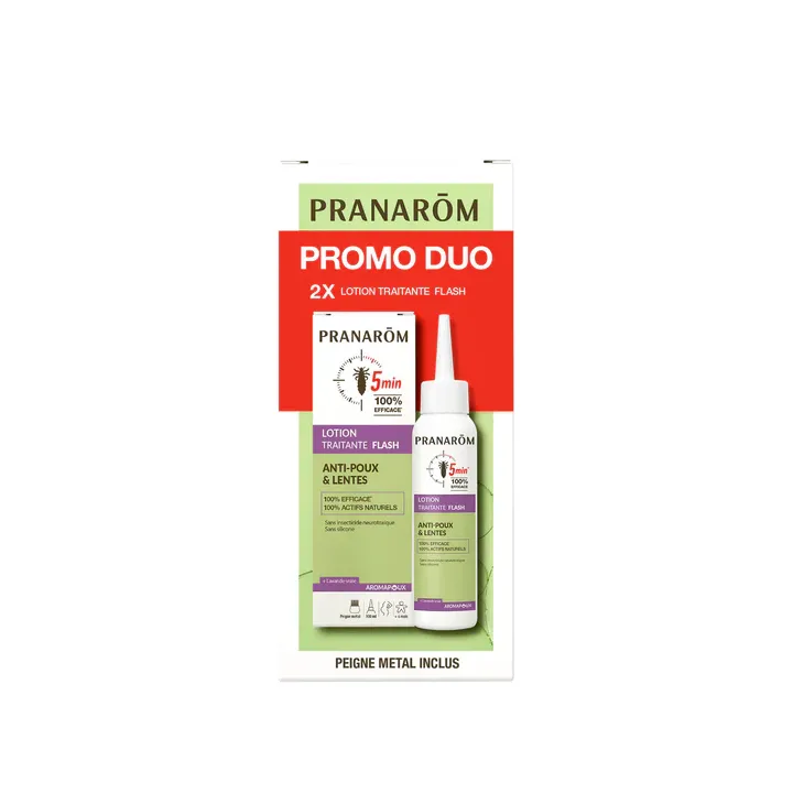 Aromapoux lotion traitante flash + peigne Pranarôm - flacon de 2x100ml