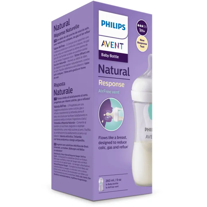 Natural Response Biberon plastique valve AirFree +1 mois Avent - biberon de 260 ml
