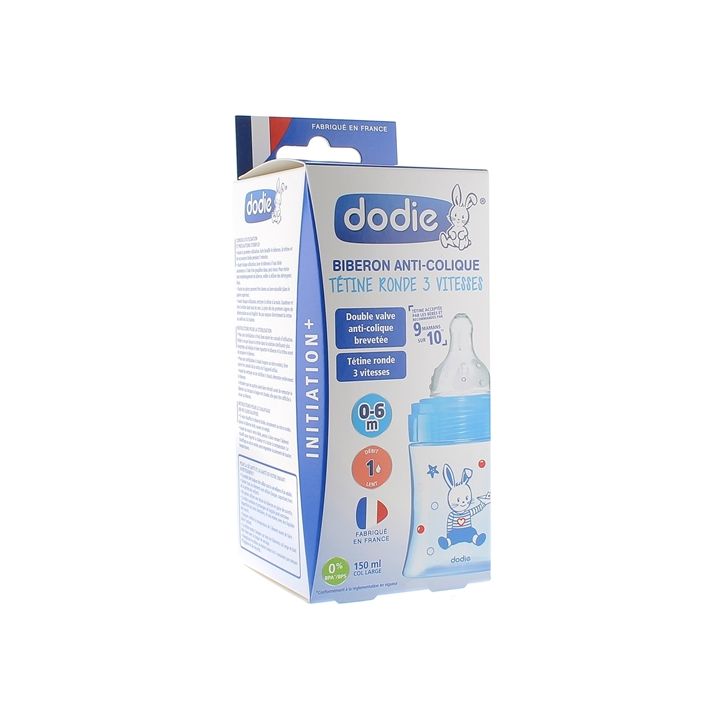 Biberon Initiation+ tétine ronde 3 vitesses bateau 0-6mois Dodie - Biberon de 150ml