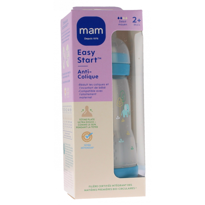 Biberon Easy start anti-colique 2+ mois débit moyen bleu océan Mam - 1 biberon de 260ml