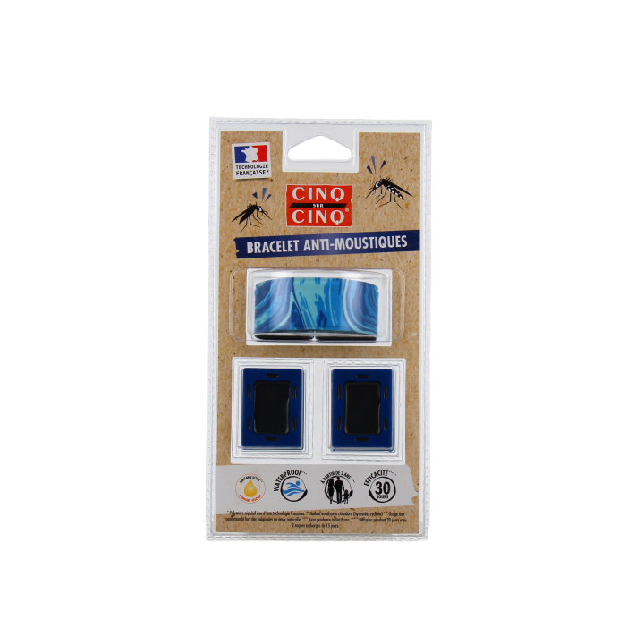 Bracelet anti-moustiques bleu Cinq sur Cinq - un bracelet + 2 recharges