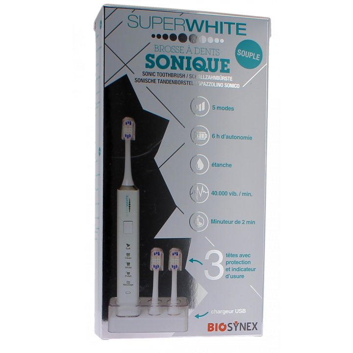 Brosse à dents sonique souple coloris blanc Superwhite - boîte de 5 pièces