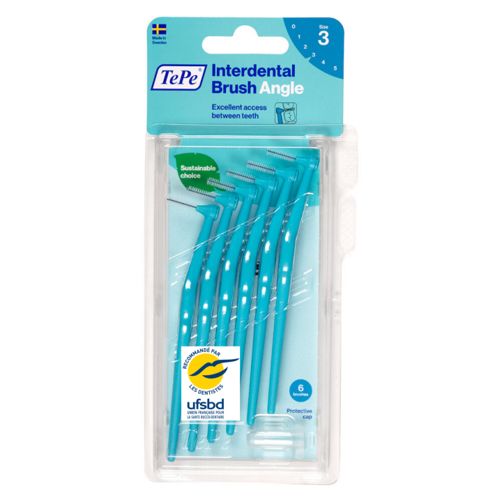 Brossettes interdentaires angles bleu taille 3 (0,6 mm) TePe - 6 brossettes