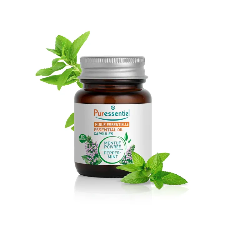 Capsules d'huile essentielle de menthe poivrée bio Puressentiel - boîte de 60 capsules