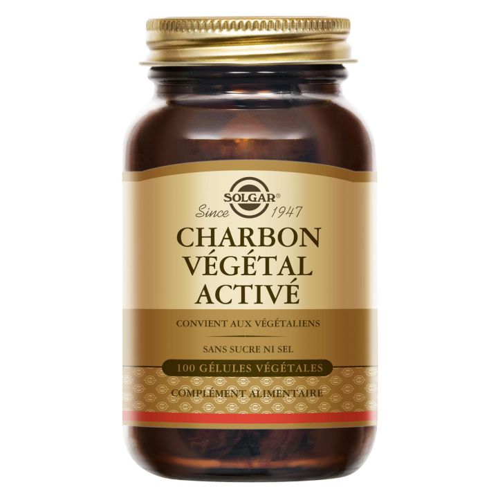 Charbon Végétal Activé Solgar - boîte de 100 gélules