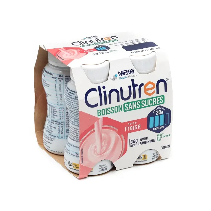Clinutren Boisson sans sucres Fraise Nestlé - 4 bouteilles de 200ml