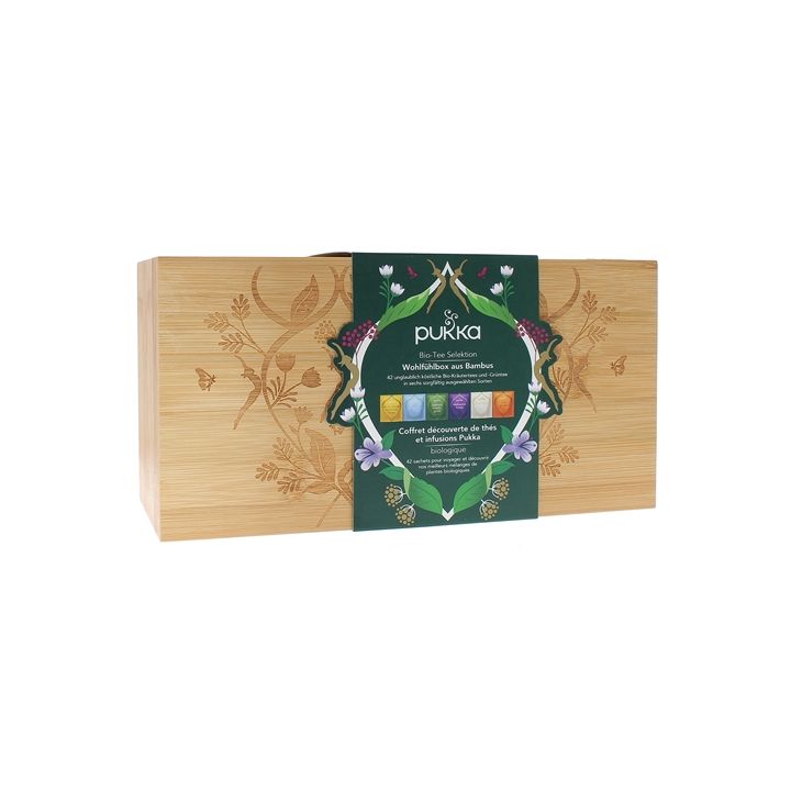 Coffret découverte thés et infusions Pukka - boîte en bambou de 42 sachets