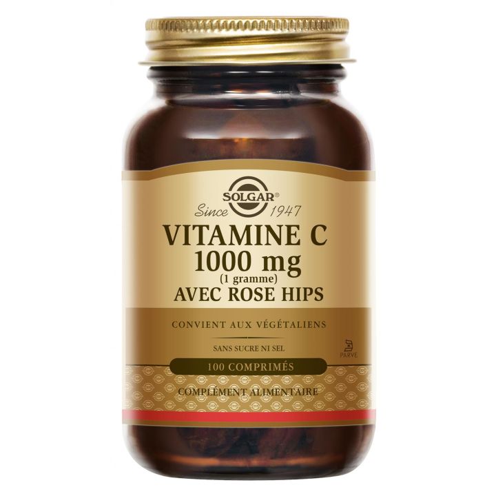 Vitamine C 1000mg avec Rose Hips Solgar - boite de 100 comprimés