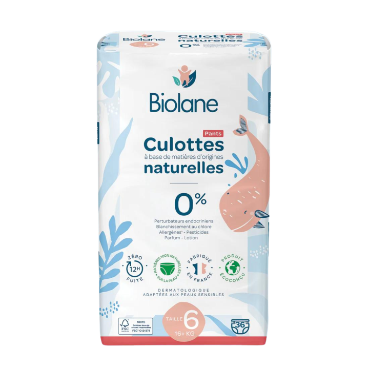 Couches culottes naturelles taille 6 Biolane - sachet de 36 couches culottes