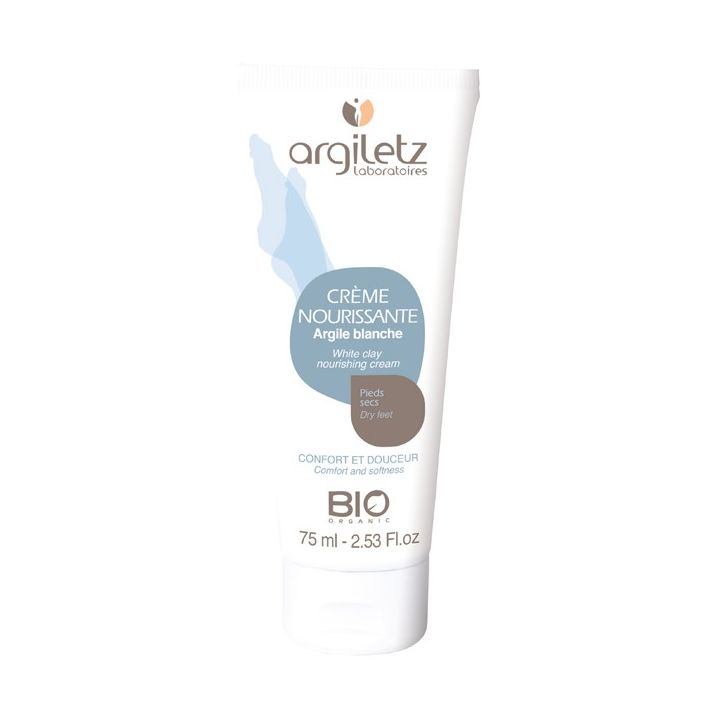 Crème nourrissante pieds secs argile blanche bio Argiletz - tube de 75 ml