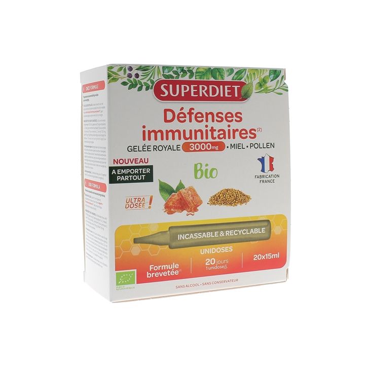 Défenses immunitaires bio Superdiet - boîte de 20 unidoses de 15ml